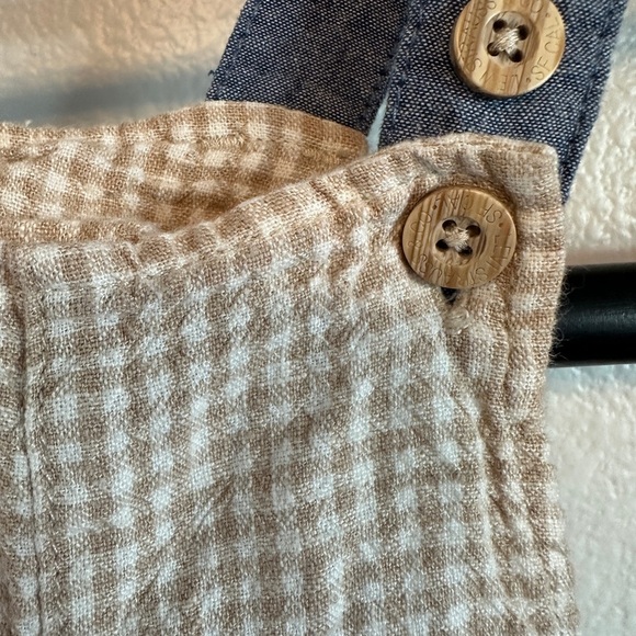 Tan and Gray Gingham Overalls - Picture 2 of 5